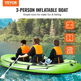 Inflatable Boat, 5-Person Inflatable Fishing Boat, Strong PVC Portable Boat Raft Kayak, 45.6" Aluminum Oars, High-Output Pump,