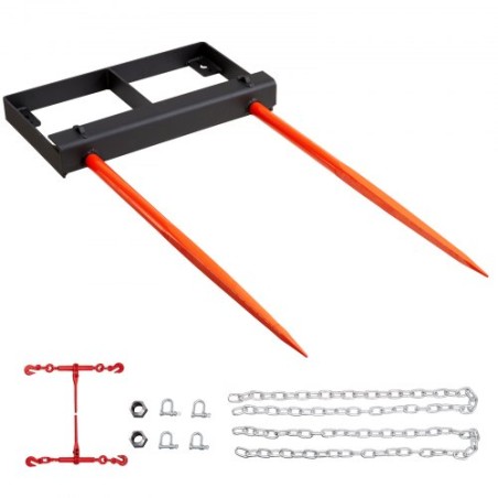 49 "Hay Spear, Bale Spears 3000 lbs Loading Capacity, Skid Steer Loader Tractor Bucket Attachment med 2 stk 17,5" Stabilisator