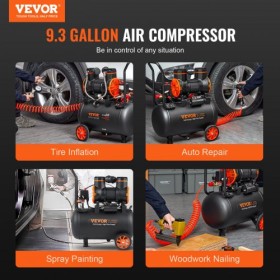 Air Compressor 9.3 Gallon 1800W 5.12 CFM@ 90PSI 70 dB Ultra Quiet Oil Free