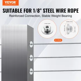 51Pack Cable Railing Kit 3.2mm Wheel Protector Sleeves, Bundle with Black Invisible 3.2mm Swage Tensioner and Terminal, Cable