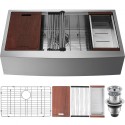 Farmhouse Kitchen Sink, 304 Stainless Steel Drop-In Sinks, Top Mount Single Bowl Basin with Ledge & Accessories, Household