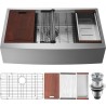 Farmhouse Kitchen Sink, 304 Stainless Steel Drop-In Sinks, Top Mount Single Bowl Basin with Ledge & Accessories, Household