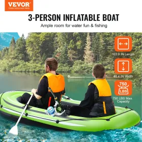 Inflatable Boat, 3-Person Inflatable Fishing Boat, Strong PVC Portable Boat Raft Kayak, 45.6" Aluminum Oars, High-Output Pump,