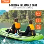 Inflatable Boat, 3-Person Inflatable Fishing Boat, Strong PVC Portable Boat Raft Kayak, 45.6" Aluminum Oars, High-Output Pump, F