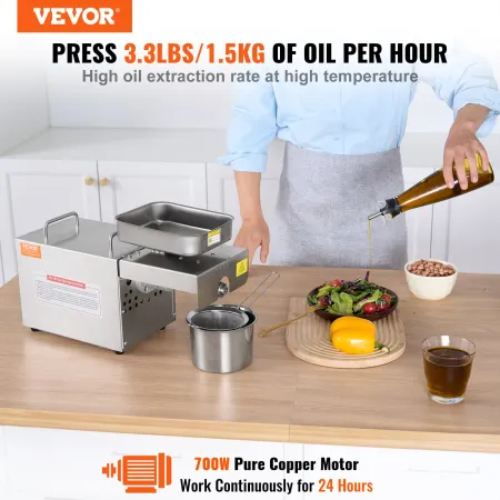 Electric Oil Press Machine, 700W Stainless Steel Oil Extractor Machine, 140℃ / 284℉ Constant Temperature, Hot Press Oil Expeller
