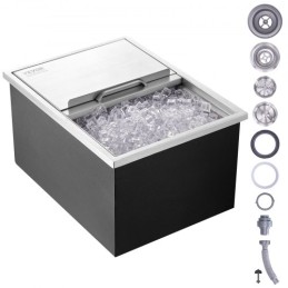 Drop in Ice Chest, 24"L x 18"W x 13"H Stainless Steel Ice Cooler, Commercial Ice Bin with Sliding Cover, 40.9 qt Outdoor
