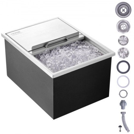 Drop in Ice Chest, 24"L x 18"W x 13"H Stainless Steel Ice Cooler, Commercial Ice Bin with Sliding Cover, 40.9 qt Outdoor