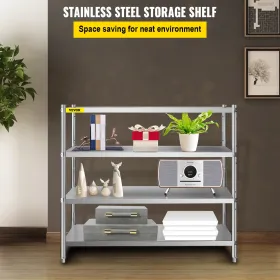 Storage Shelf, 4-Tier Stainless Steel Shelving, Storage Shelving Unit, 70.9 x 17.7 x 59.1 Inch Heavy Duty Storage Rack