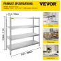 Storage Shelf, 4-Tier Stainless Steel Shelving, Storage Shelving Unit, 70.9 x 17.7 x 59.1 Inch Heavy Duty Storage Rack Shelving,