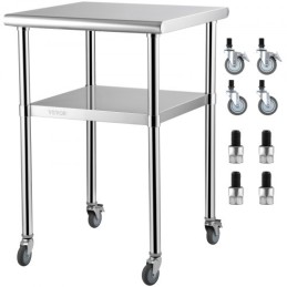 Stainless Steel Prep Table, 24 x 24 x 36 Inch, 600lbs Load Capacity Heavy Duty Metal Worktable with Adjustable Undershelf &