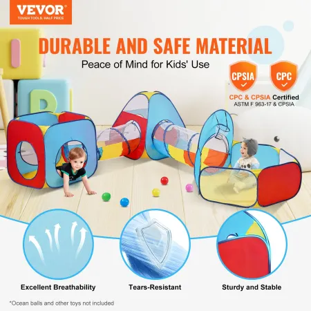 5 in 1 Kids Play Tent with Tunnel, Basketball Hoop for Boys, Girls, Babies and Toddlers, Indoor/Outdoor Pop Up Playhouse with Ca