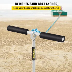 Sand Anchor, 18" Length Auger to The Beach and Sandbar, 316 Stainless Steel Screw Anchor with Removable Handle, Bungee Line & "