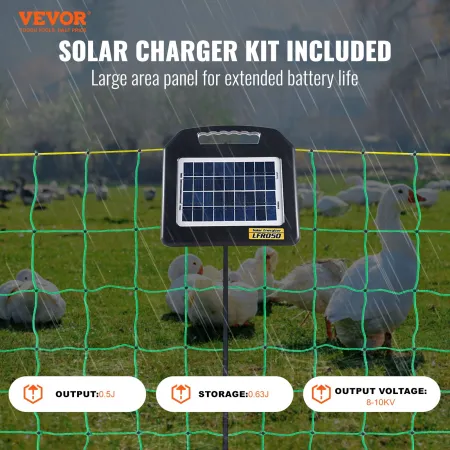 Electric Fence Netting, 48" H x 100' L, PE Net Fencing with Solar Charger/Posts/Double-Spiked Stakes, Utility Portable Mesh for 
