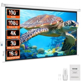 Motorized Projector Screen, 100 inch 16:9 4K 1080 HD Electric Projector Screen, Automatic Projection Screen with Remote