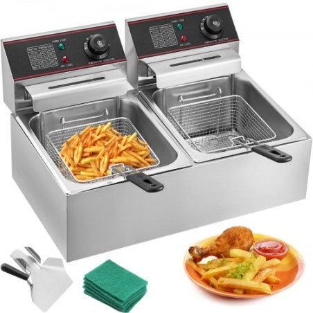 Commercial Deep Fryer 12L Electric Fryer  5000W Twin Basket YB-82 Dual Tank Electric Deep Fryer Countertop Stainless Steel