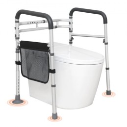 Toilet Safety Rail, Folding Toilet Seat Frame, Adjustable Width & Height Fit Most Toilets, Supports 300lbs, Stand Alone Toilet