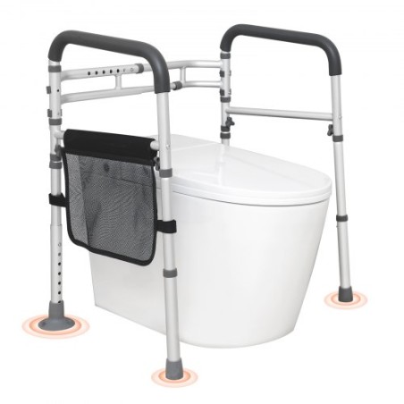 Toilet Safety Rail, Folding Toilet Seat Frame, Adjustable Width & Height Fit Most Toilets, Supports 300lbs, Stand Alone Toilet