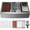 Farmhouse Kitchen Sink, 304 Stainless Steel Drop-In Sinks, Top Mount Single Bowl Basin with Ledge & Accessories, Household