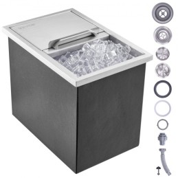 Drop in Ice Chest, 18"L x 12"W x 14.5"H Stainless Steel Ice Cooler, Commercial Ice Bin with Sliding Cover, 40.9 qt Outdoor