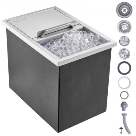 Drop in Ice Chest, 18"L x 12"W x 14.5"H Stainless Steel Ice Cooler, Commercial Ice Bin with Sliding Cover, 40.9 qt Outdoor
