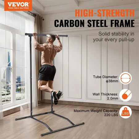 Power Tower Dip Station, 2-Level Height Adjustable Pull Up Bar Stand, Multi-Function Strength Training Workout Equipment, Home G