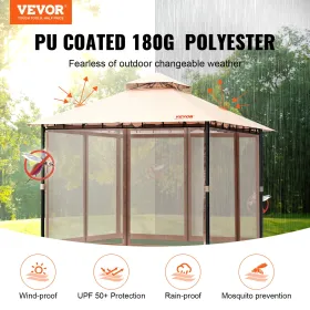 Patio Gazebo for 6-8 Person, 10 x 10 FT Backyard Gazebo, with Mosquito Netting, Metal Frame, and PU Coated 180G Polyester,