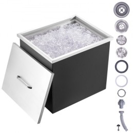 Drop in is Chest, 21 "L X 17" W X 18 "H Rustfrit ståliskøler, kommerciel isbakke med dækning, 40 QT Outdoor Kitchen Ice Bar,