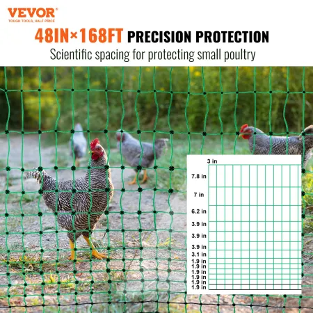 Electric Fence Netting, 48" H x 168' L, PE Net Fencing Kit with Posts & Double-Spiked Stakes, Utility Portable Mesh for Chickens