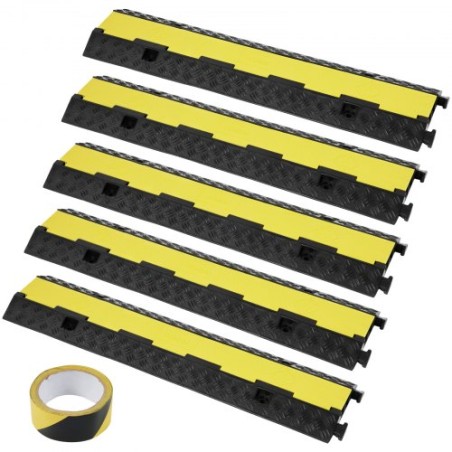 5 PCs Rubber Cable Protector Ramp, 2 Channel, 12000 lbs/axle Capacity Heavy Duty Hose Wire Cover Ramp Driveway, Traffic Speed