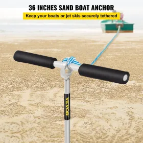 Sand Anchor, 36" Length Auger to The Beach and Sandbar, 316 Stainless Steel Screw Anchor with Removable Handle, Bungee Line & "