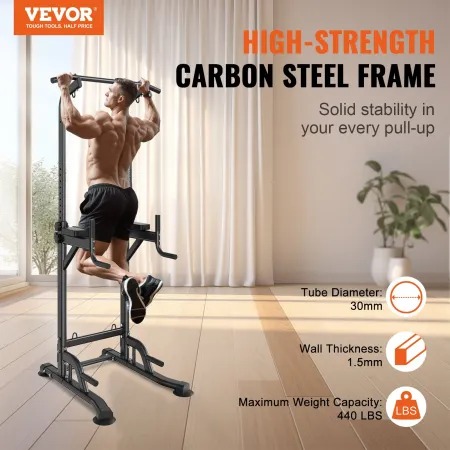 Power Tower Dip Station, 10-Level Height Adjustable Pull Up Bar Stand, Multi-Function Home Gym Strength Training Fitness Workout
