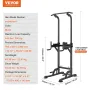 Power Tower Dip Station, 10-Level Height Adjustable Pull Up Bar Stand, Multi-Function Home Gym Strength Training Fitness Workout