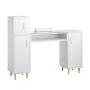 Manicure Table, Glass Top Nail Desk, Makeup Dressing Nail Station with Storage Cabinets, Acetone-Resistant Nail Tech Table for S