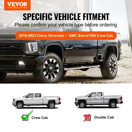 Running Boards, 6" Step Bars Compatible with 2019-2023 Chevy Silverado/GMC Sierra 1500/2020-2024 Silverado/Sierra 2500/3500HD Cr