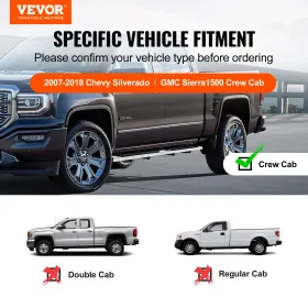 Running Boards, 6" Step Bars Compatible with 2007-2018 Chevy Silverado/GMC Sierra 1500 Crew Cab/2019 2500HD 3500HD 1500 LD, 201