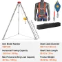 Confined Space Tripod Kit, 544 kg Winch, Confined Space Tripod 2.13 m Legs and 30 m Cable, Confined Space Rescue Tripod 10 m Fal