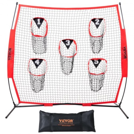 6 x 6 ft Football Trainer Throwing Net, Training Throwing Target Practice Net with 5 Target Pockets, Knotless Net Includes Bow