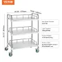 Lab Rolling Cart, 3-Shelf Stainless Steel Rolling Cart, Lab Serving Cart with Swivel Casters, Dental Utility Cart for Clinic, La