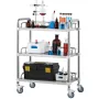 Lab Rolling Cart, 3-Shelf Stainless Steel Rolling Cart, Lab Serving Cart with Swivel Casters, Dental Utility Cart for Clinic, La