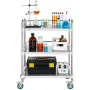 Lab Rolling Cart, 3-Shelf Stainless Steel Rolling Cart, Lab Serving Cart with Swivel Casters, Dental Utility Cart for Clinic, La