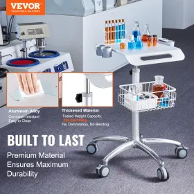 Medical Cart, Salon Cart with Wheels, Mobile Trolley Cart 26.77"-42.91" Height Adjustable, Metal Salon Stations for Hair
