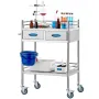 Lab Serving Cart, 2 Layers Stainless Steel Utility Rolling Cart, Medical Cart with Two Drawers, Dental Utility Cart with Lockabl