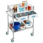 Lab Serving Cart, 2 Layers Stainless Steel Utility Rolling Cart, Medical Cart with Two Drawers, Dental Utility Cart with Lockabl