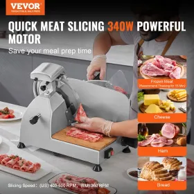 Meat Slicer, 340W Electric Deli Food Slicer with 10" SUS420 Stainless Steel Blade and Built-in Sharpening Stone, 0-0.6 inch