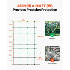 Elektrisk hegn netting, 35 "H x 164 'L, PE-nethegn med stillinger og dobbeltspidede indsatser, brugbar mesh til geder,