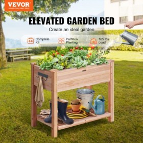 Wooden Raised Garden Bed Planter Box 33.9x18.1x30" Flower Vegetable Herb