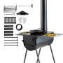 Wood Stove, 3 m, Alloy Steel Camping Tent Stove, Portable Wood Burning Stove with Chimney Pipes & Gloves, 49161 cm³ Firebox Hot 