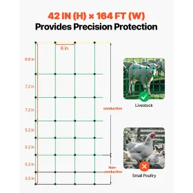 Elektrisk hegn netting, 42 "H x 164 'L, PE-nettohegn med stillinger og dobbelt-spikede indsatser, brugbar mesh til geder,