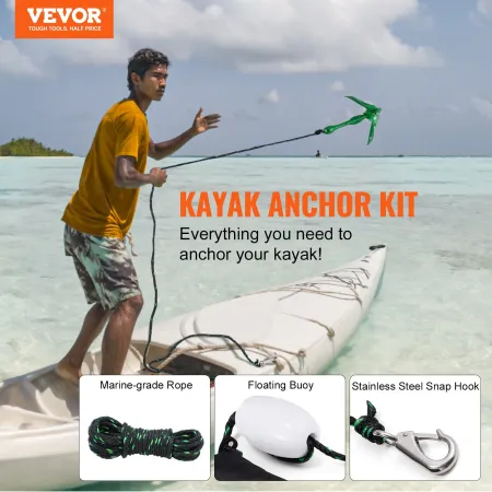Kayak Anchor Kit, 3.5 lb Paddle Board Anchor Kit with 26.2 ft/8 m Rope and Buoy, Folding Small Boat Anchor with Storage Bag and 