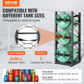 Refrigerant Tank Rack, with 3 x 30lbs Bottle Tanks, Cylinder Tank Rack 12.79x12.99x33.07 in, Refrigerant Cylinder Rack Gas
